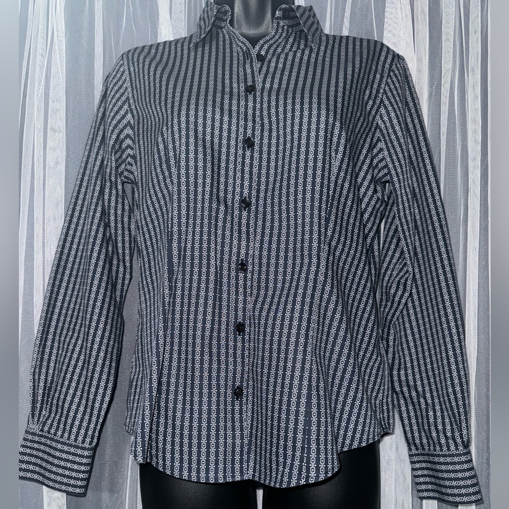 Brooks Brothers Fitted Non-Iron Dress Shirt, navy, chain print, Size 6P